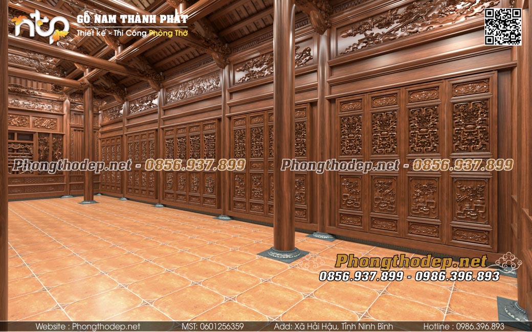 Hệ cửa bức bàn nahf gỗ 5 gian đẹp